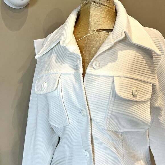 Vintage 70s Blazer Women Small White Handmade Ribbed Polyester‎ Coastal Nautical - Picture 4 of 11